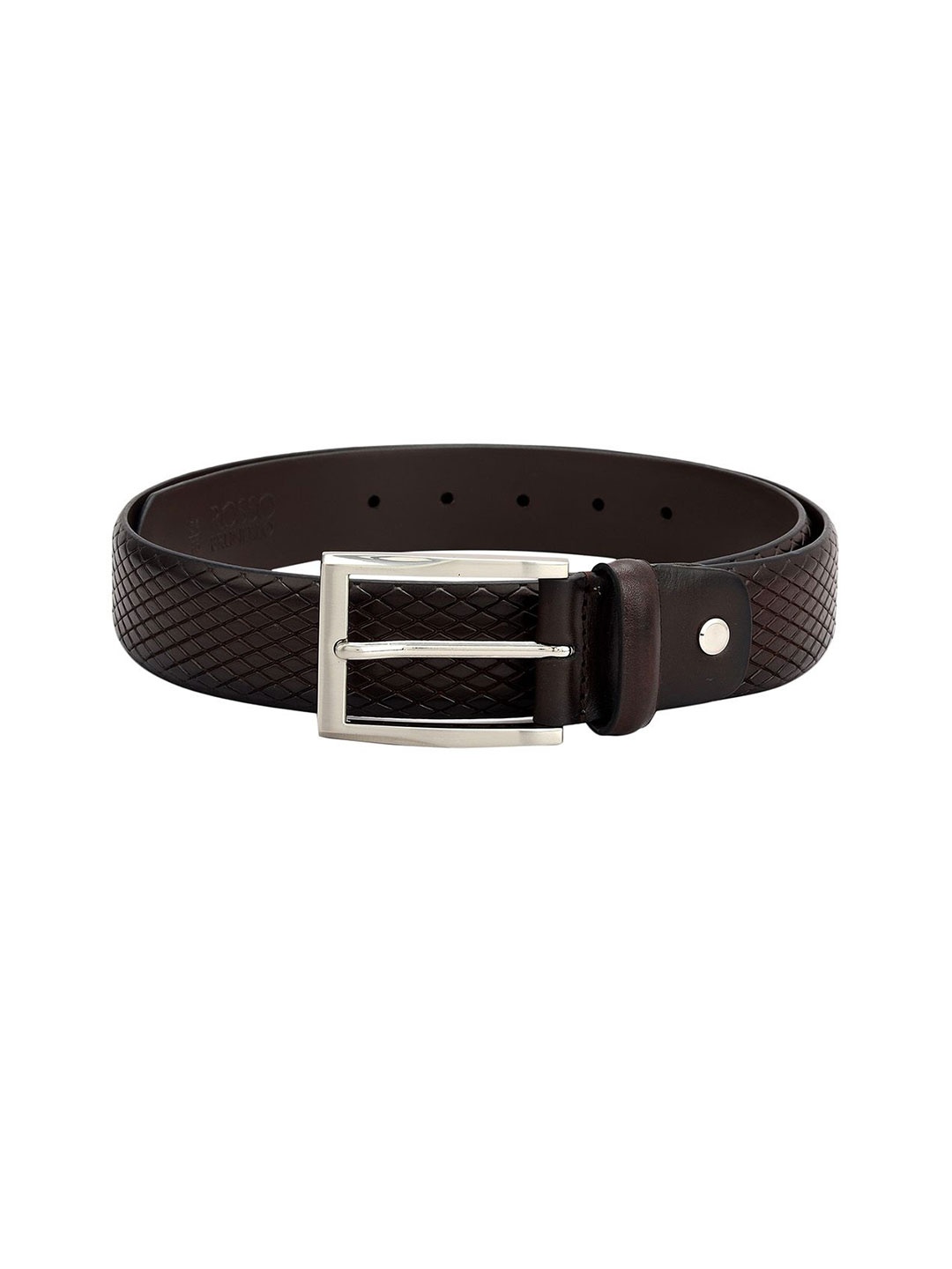 

ROSSO BRUNELLO Men Textured Leather Belt, Coffee brown