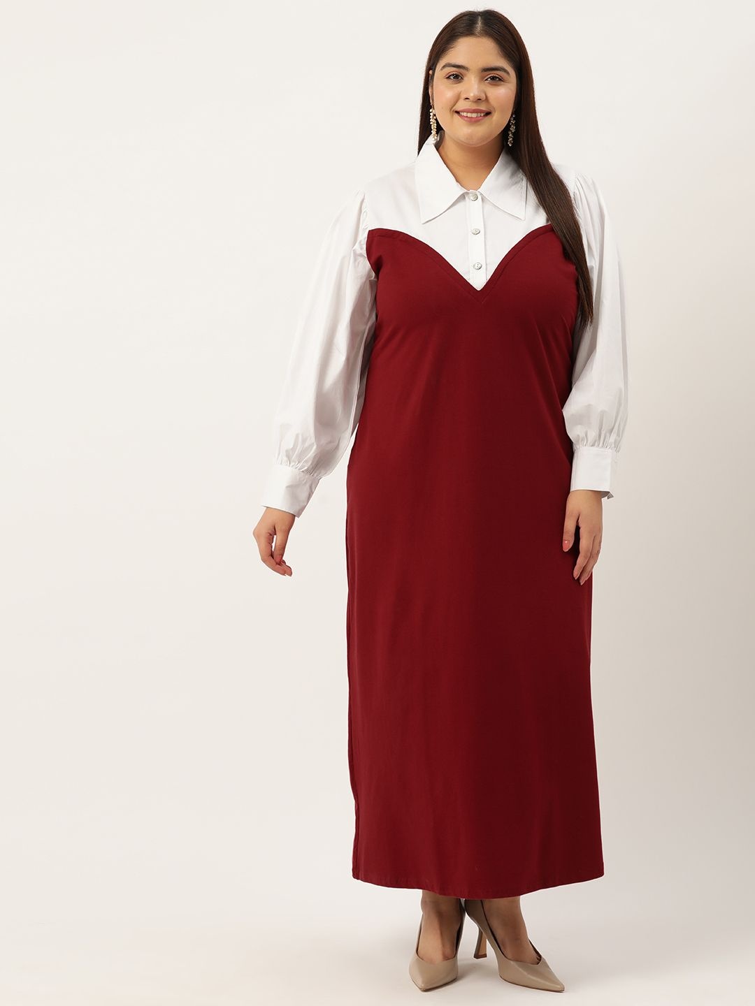 

theRebelinme Women Colourblocked Plus Size A-Line Maxi Dress, Maroon