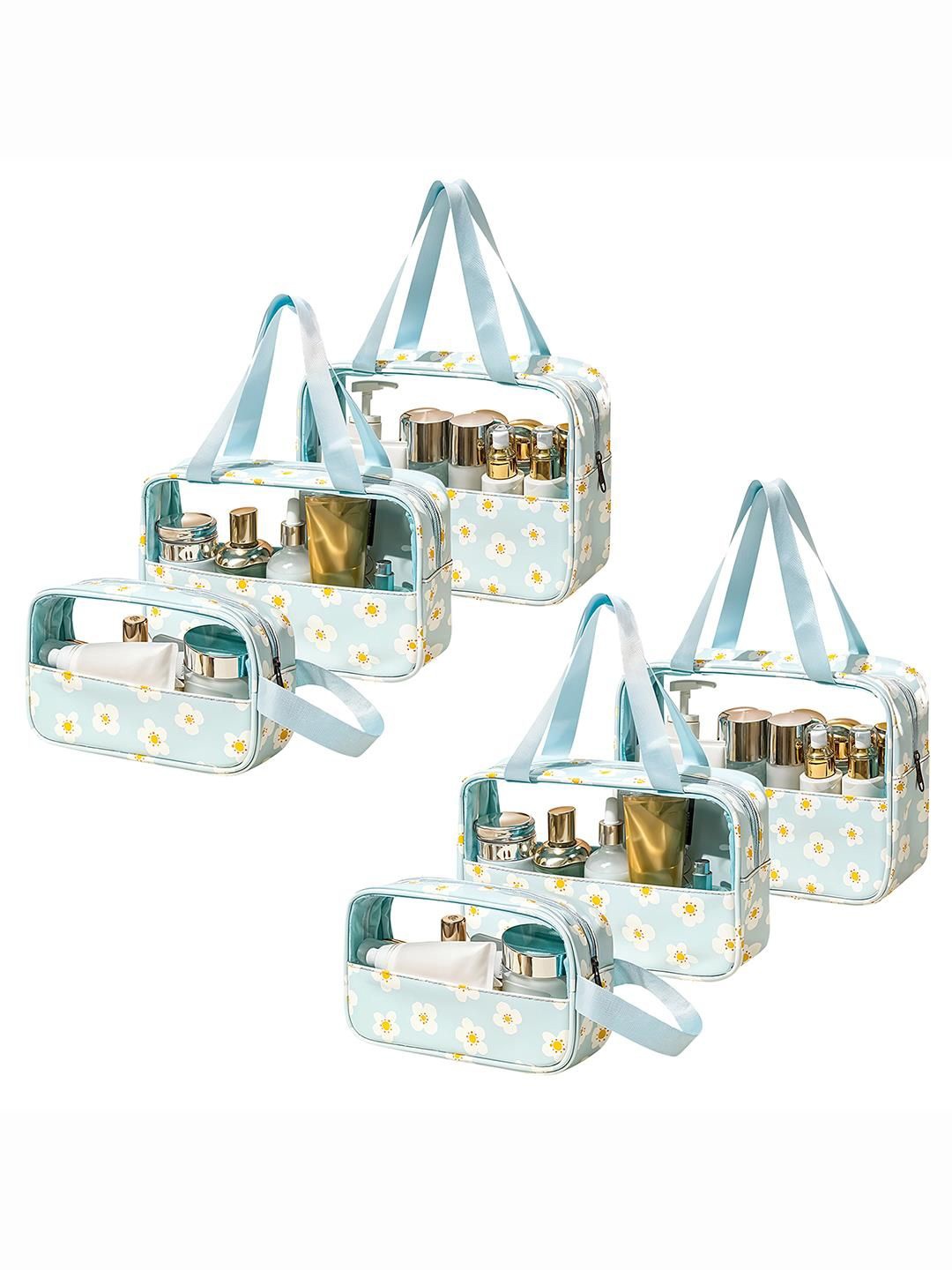 

Kuber Industries Set Of 6 Blue Flower Printed Travel Toiletry Pouch