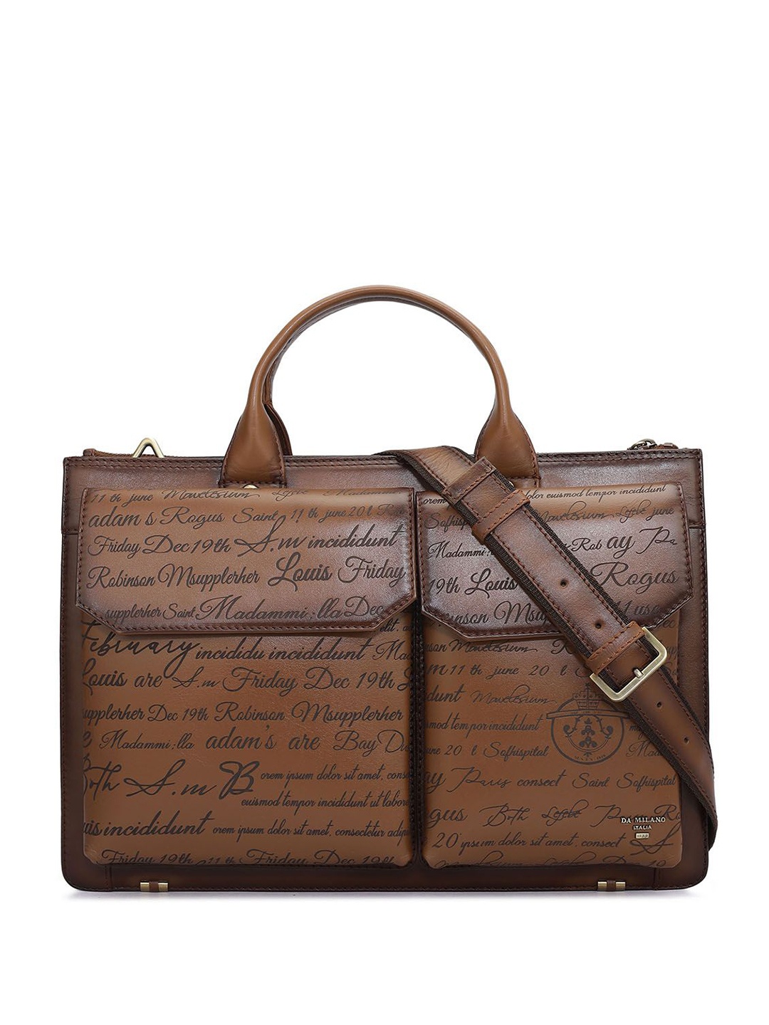 

Da Milano Men Textured Leather Laptop Bag, Brown