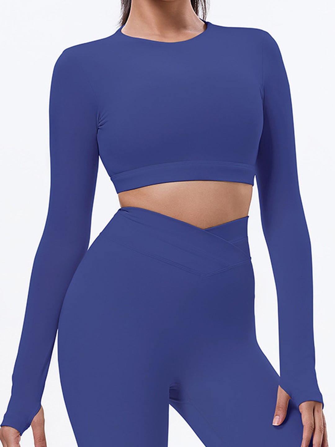 

LULU & SKY Women Round Neck Fitted Crop Top, Blue