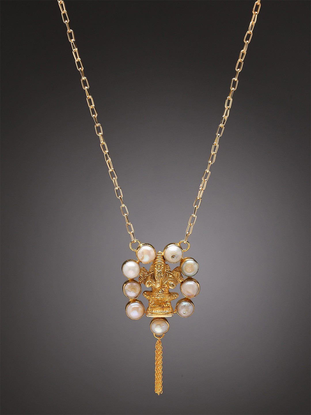 

Exotic India Copper Lord Ganesha Chain With Pearls, Gold