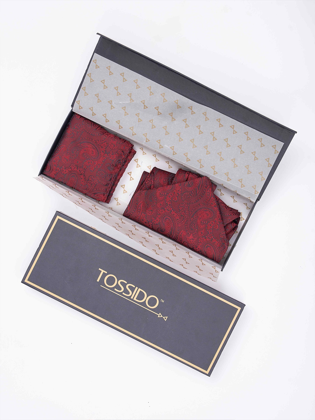 

Tossido Men Woven Design Ascot & Pocket Square Accessory Gift, Maroon