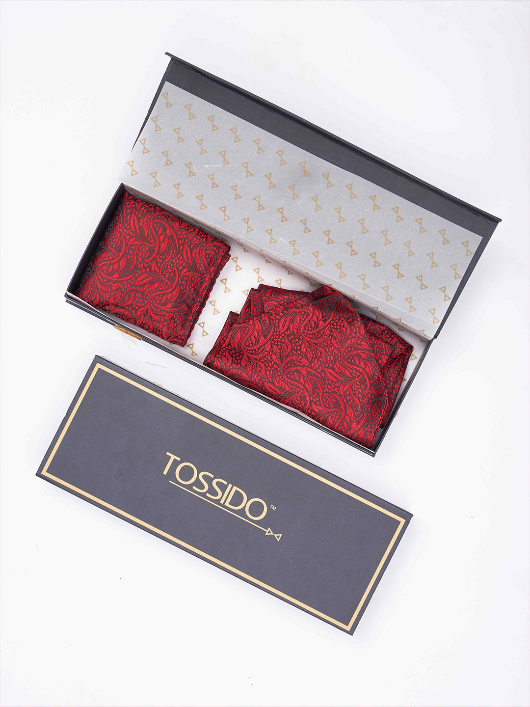 

Tossido Men Woven Design Ascot & Pocket Square Accessory Gift, Red