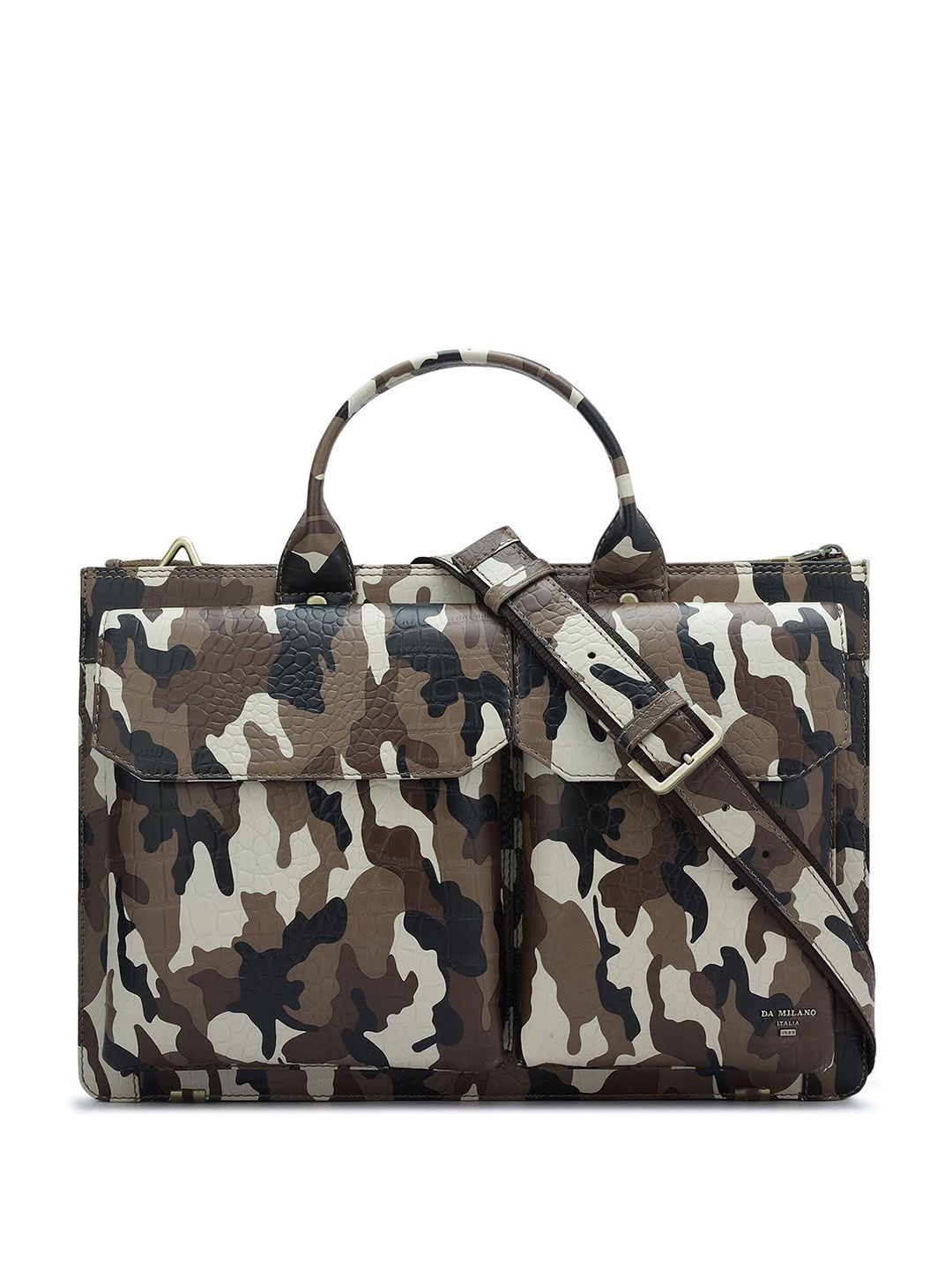 

Da Milano Men Textured Leather Laptop Bag, Brown
