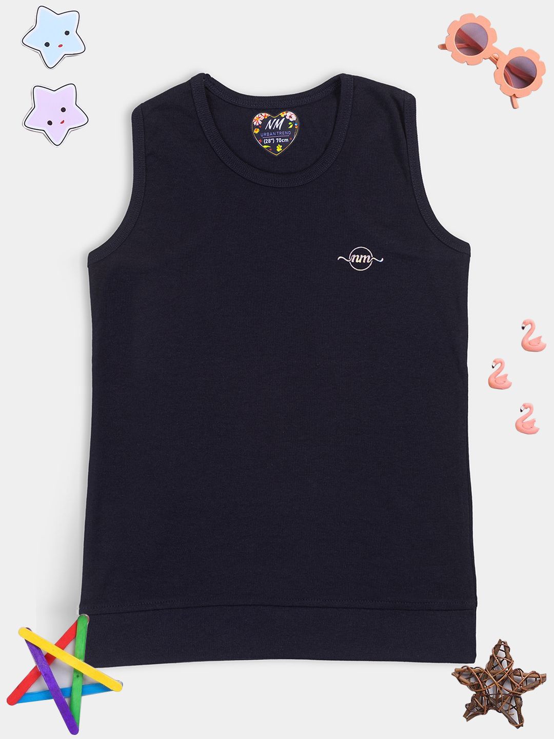 

PAMPOLINA Girls Typography Printed Sleeveless Tank Top, Navy blue