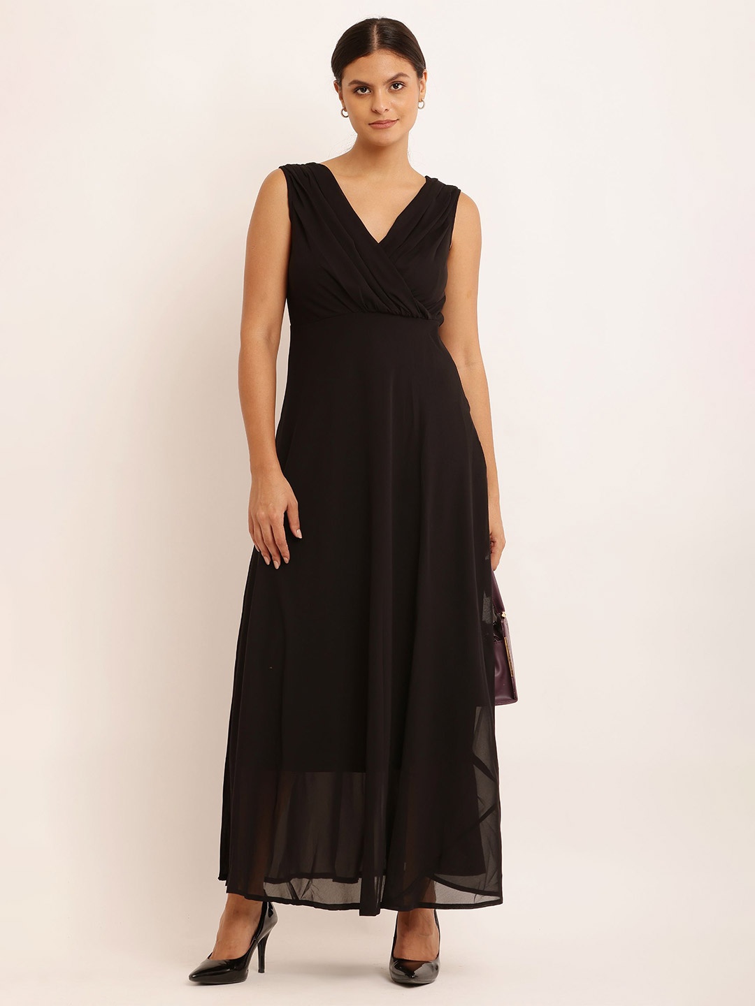 

SHAHVEER CREATION Women V-Neck Maxi Dress, Black