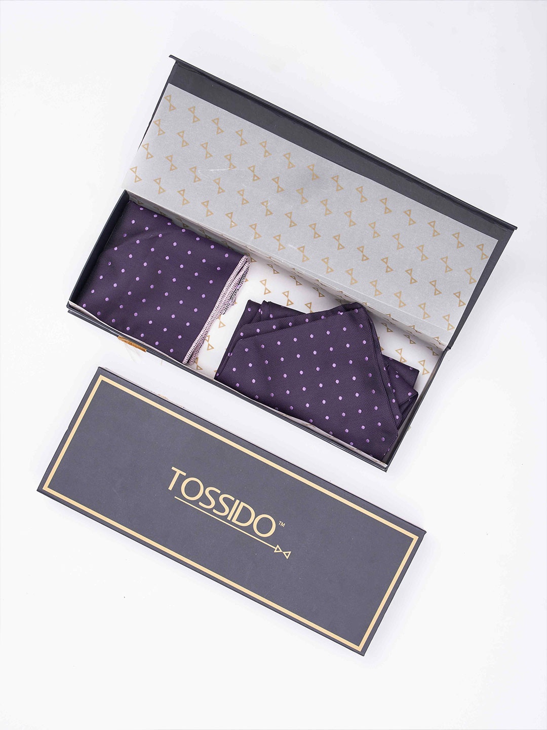 

Tossido Men Woven Design Ascot & Pocket Square Accessory Gift, Purple