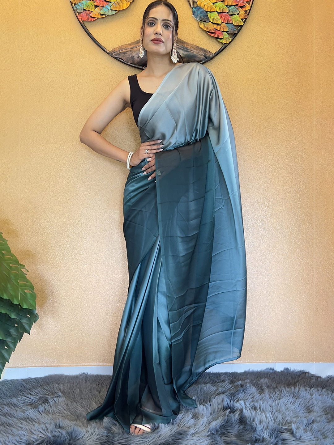 

DIVASTRI Pure Chiffon Ready to Wear Jamdani Saree, Blue