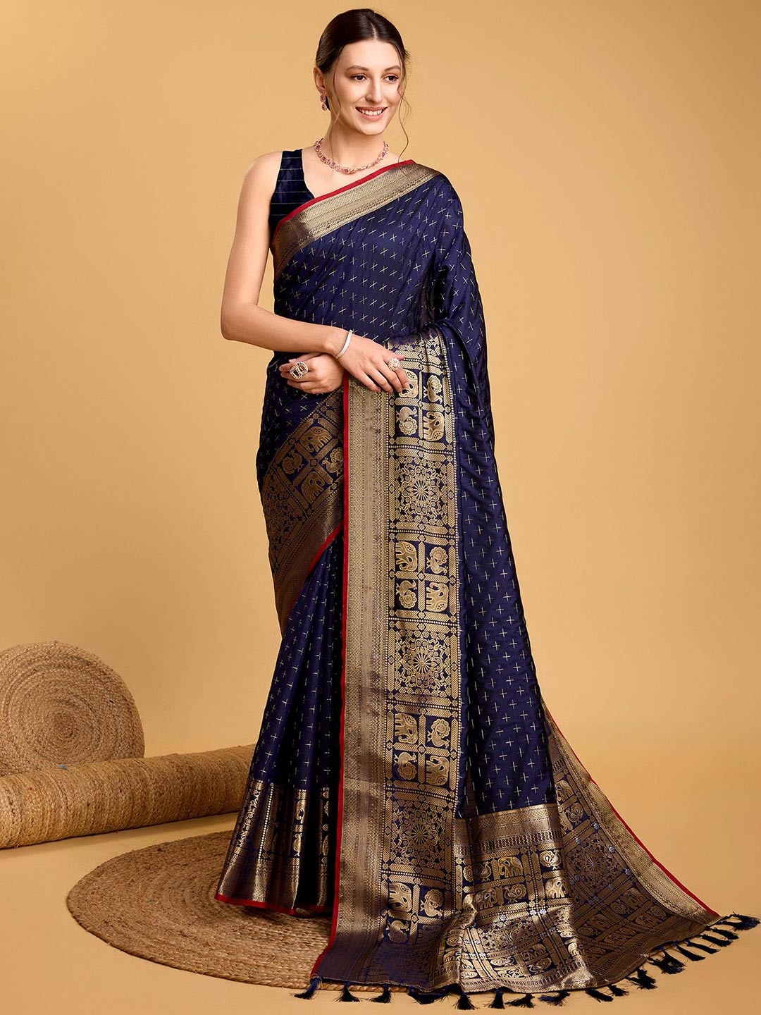 

Munir Ethnic Motifs Woven Design Zari Banarasi Saree, Navy blue