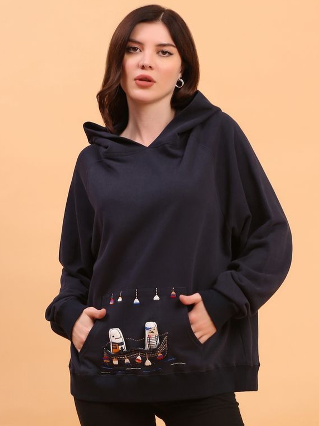 

ECO LEAS BY SHIPRA Women Hooded Sweatshirt, Navy blue
