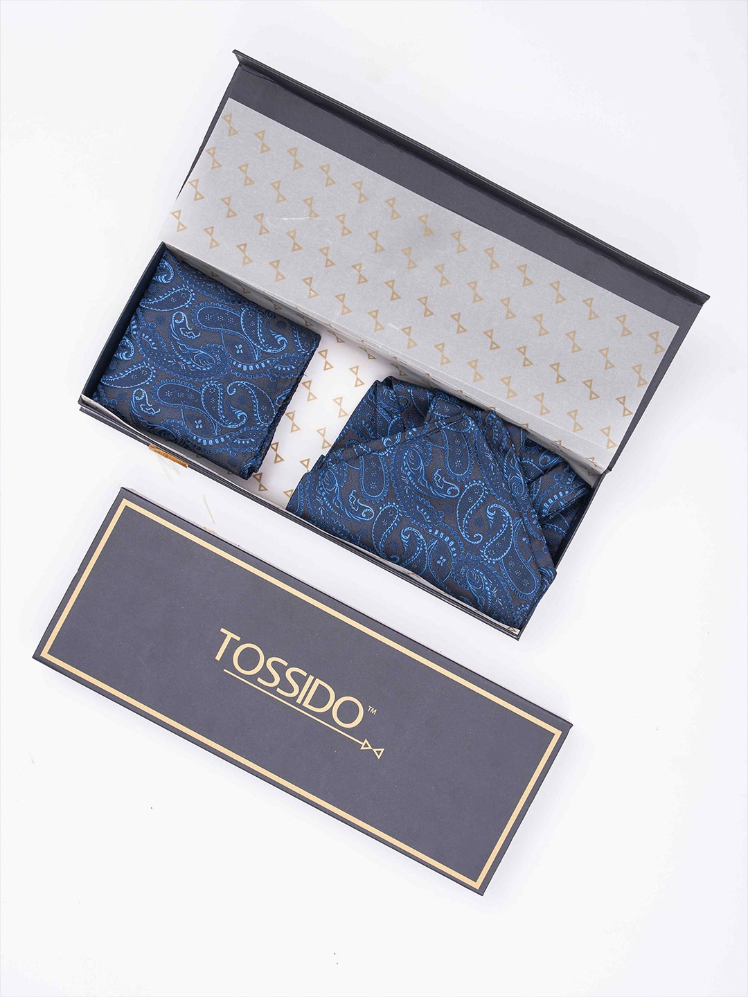 

Tossido Men Woven Design Ascot & Pocket Square Accessory Gift, Blue