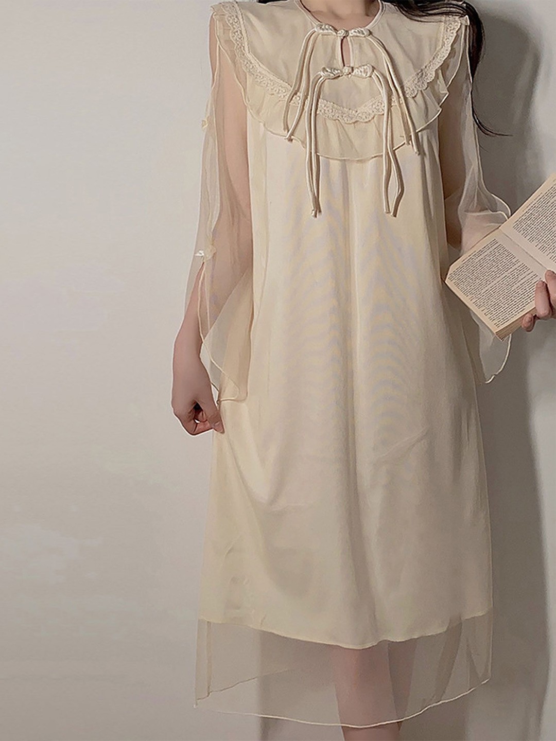 

LULU & SKY Women Round Neck Nightdress, Champagne