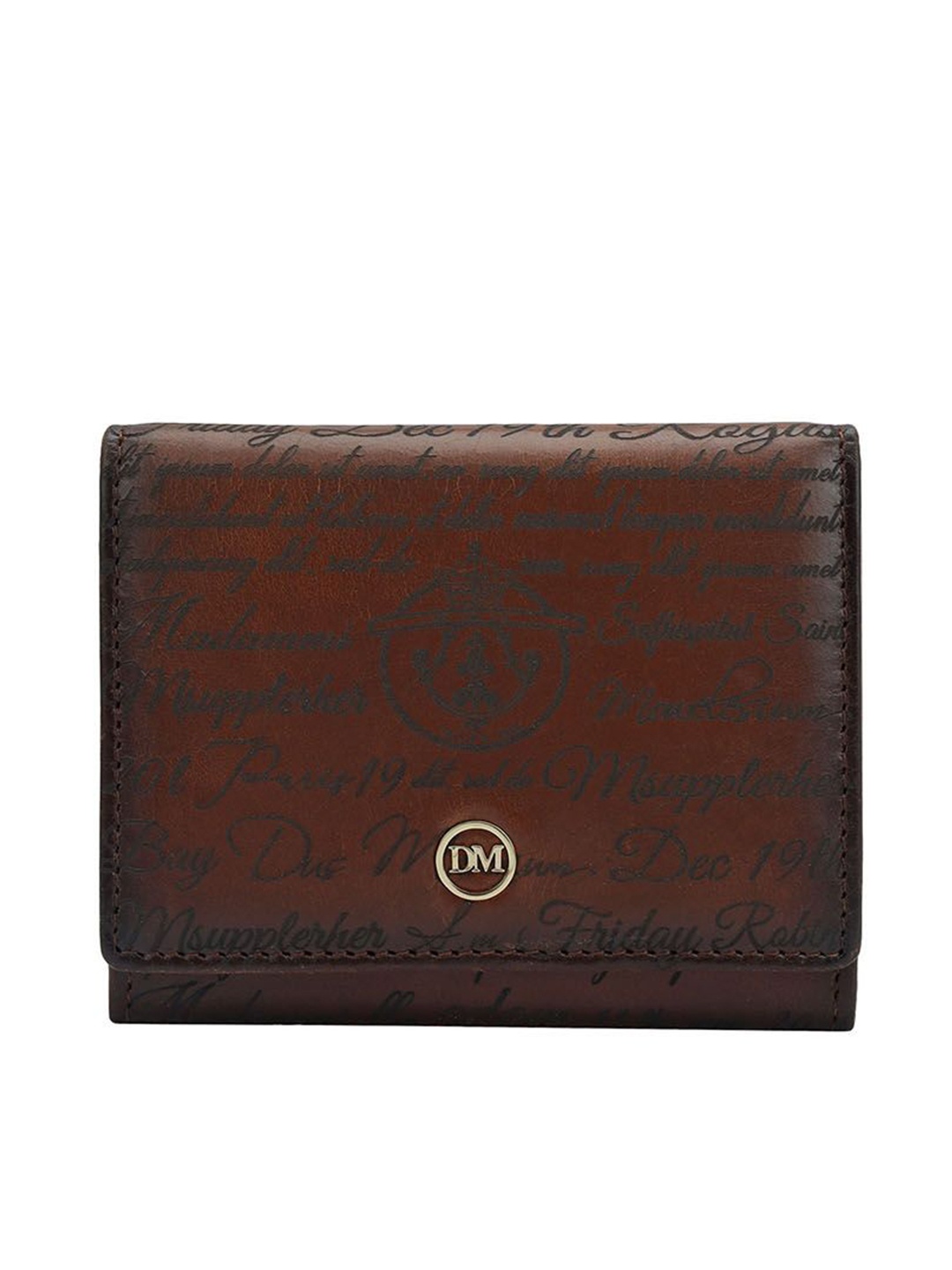 

Da Milano Unisex Typography Printed Leather Card Holder, Brown