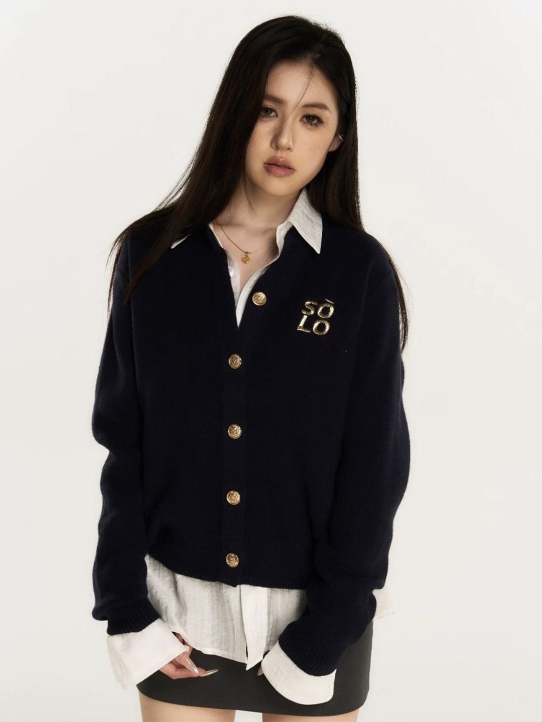 

LULU & SKY Women Embroidered Cardigan, Navy blue
