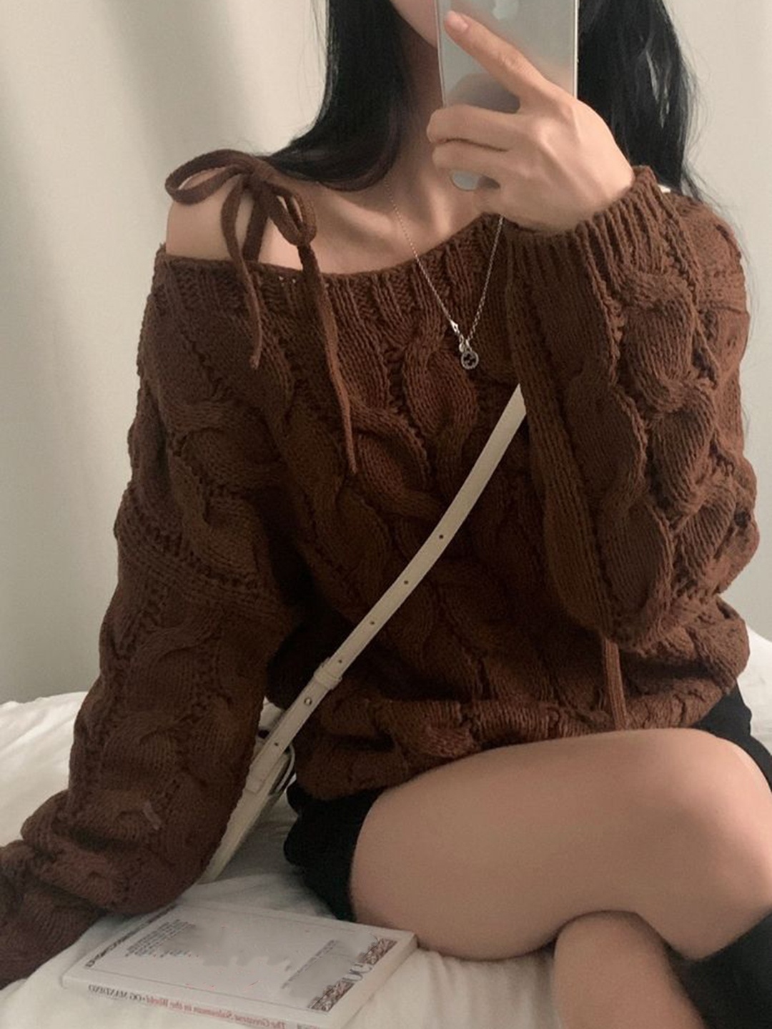 

LULU & SKY Women Self Design Cable Knit Pullover Sweaters, Brown