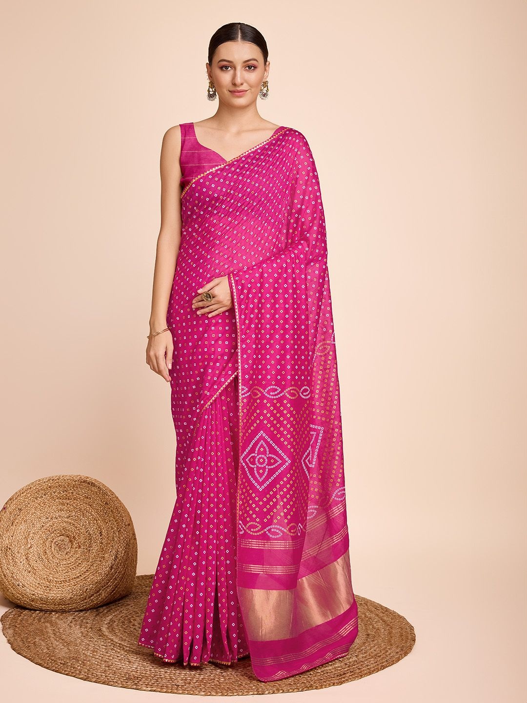 

Munir Bandhani Zari Saree, Pink