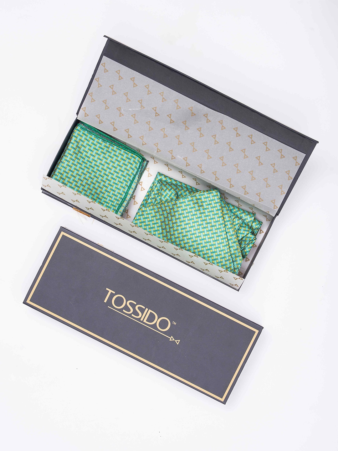 

Tossido Men Woven Design Ascot & Pocket Square Accessory Gift, Green