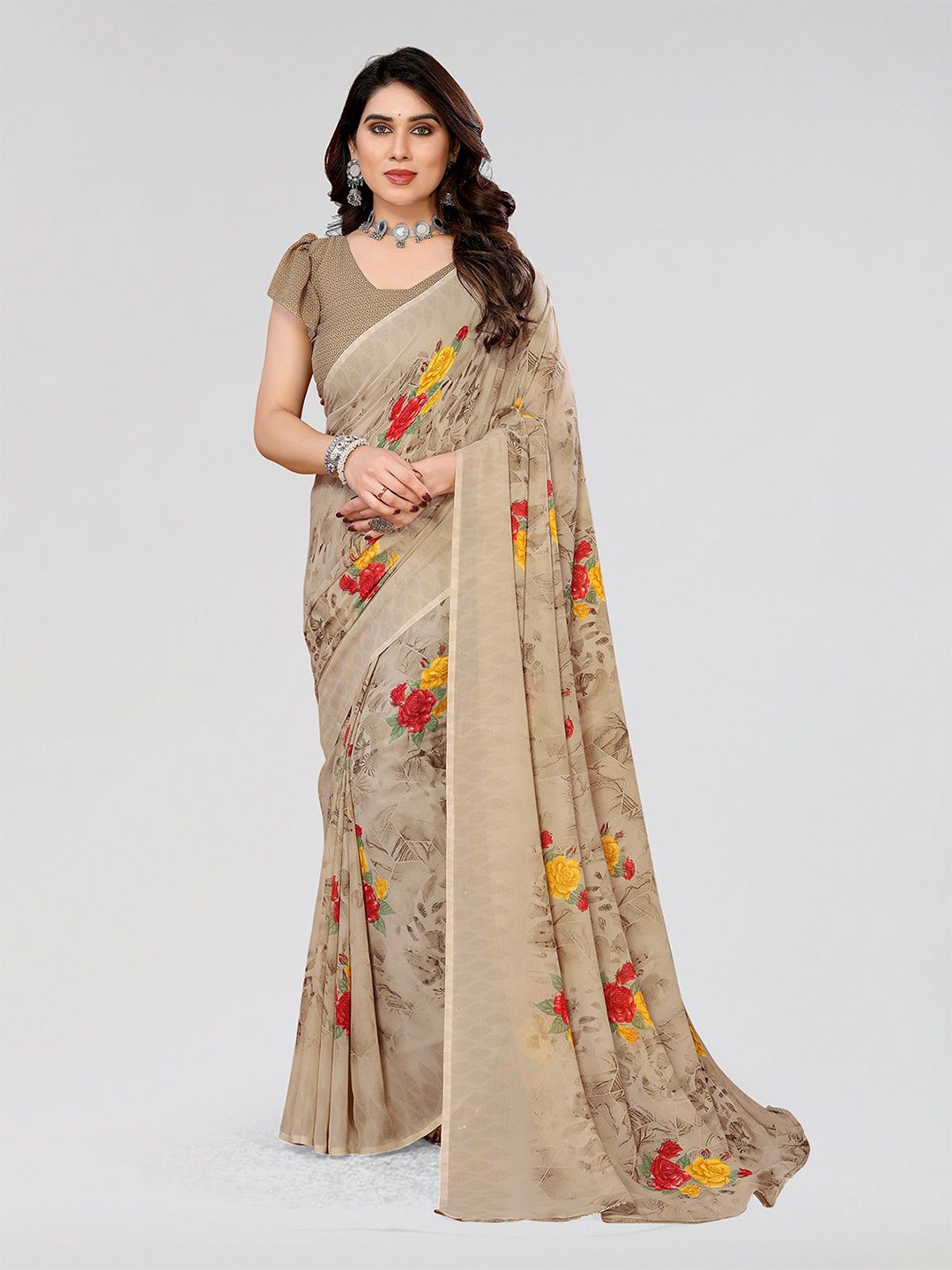 

Moda Rapido Floral Printed Daily Wear Saree, Beige
