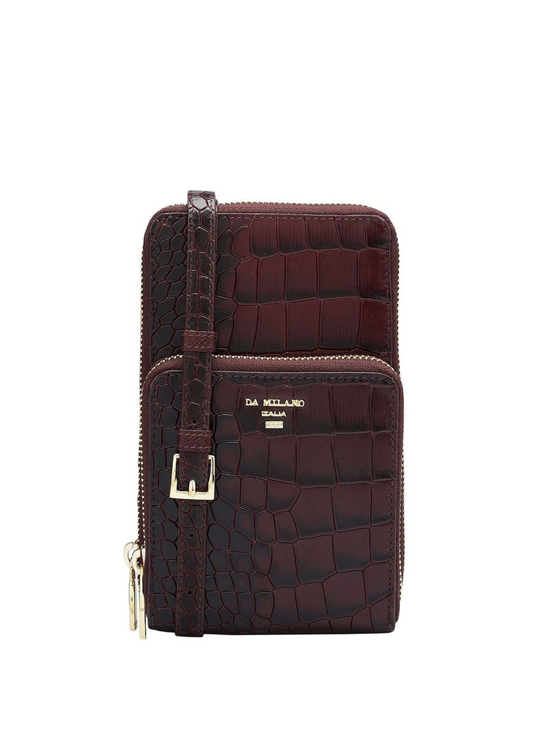 

Da Milano Unisex Textured Crossbody Leather Sling Bag, Burgundy