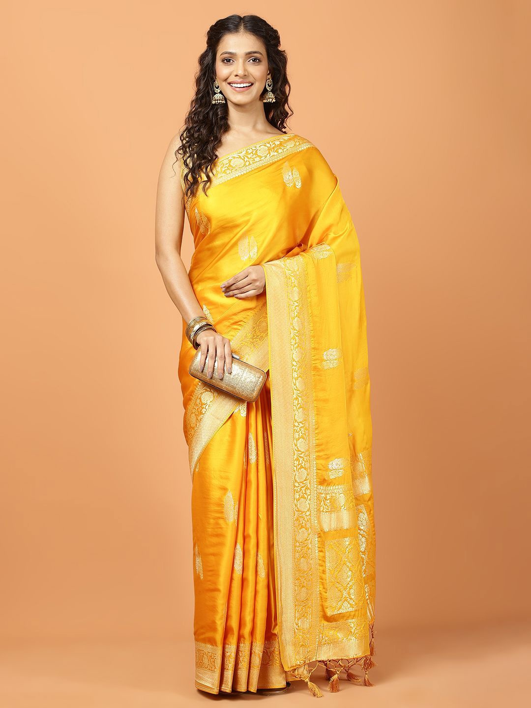 

Meena Bazaar Woven Design Zari Satin Saree, Yellow