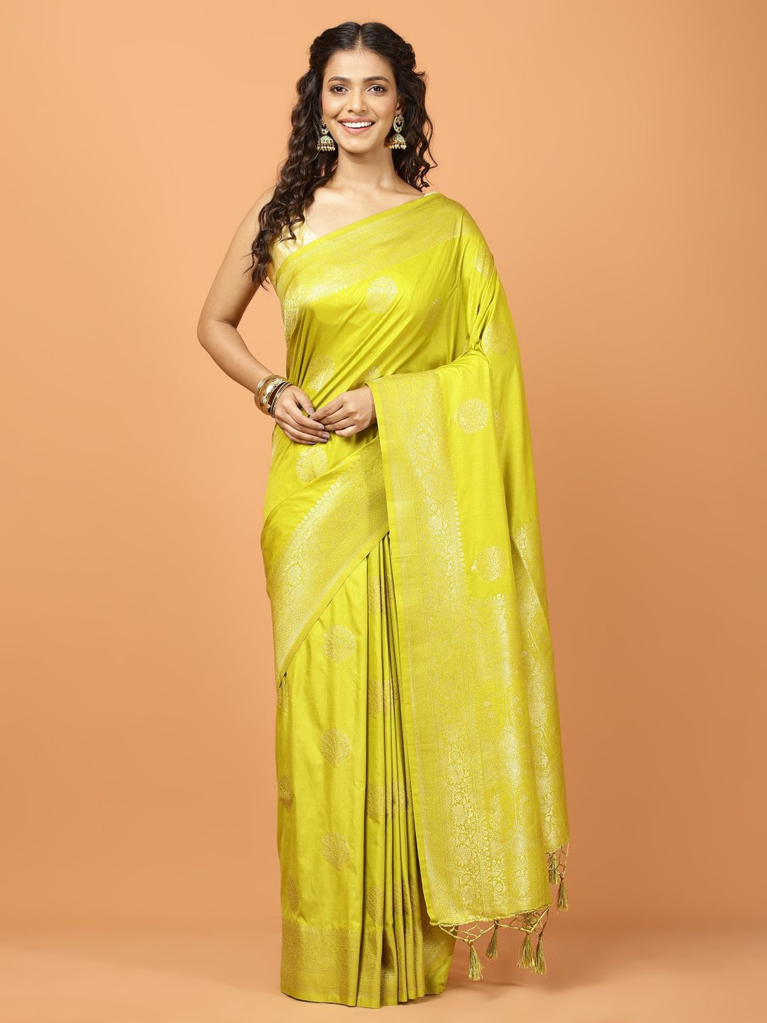 

Meena Bazaar Woven Design Zari Saree, Green