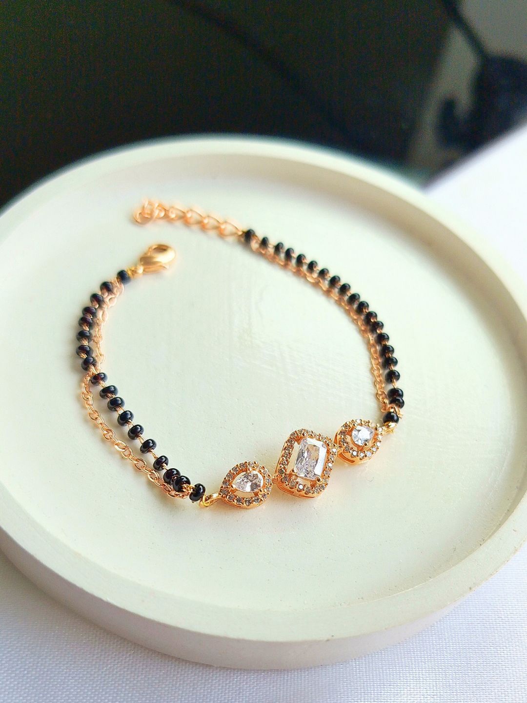 

Anouk Rose Gold-Plated AD Studded Stainless Steel Mangalsutra Bracelet