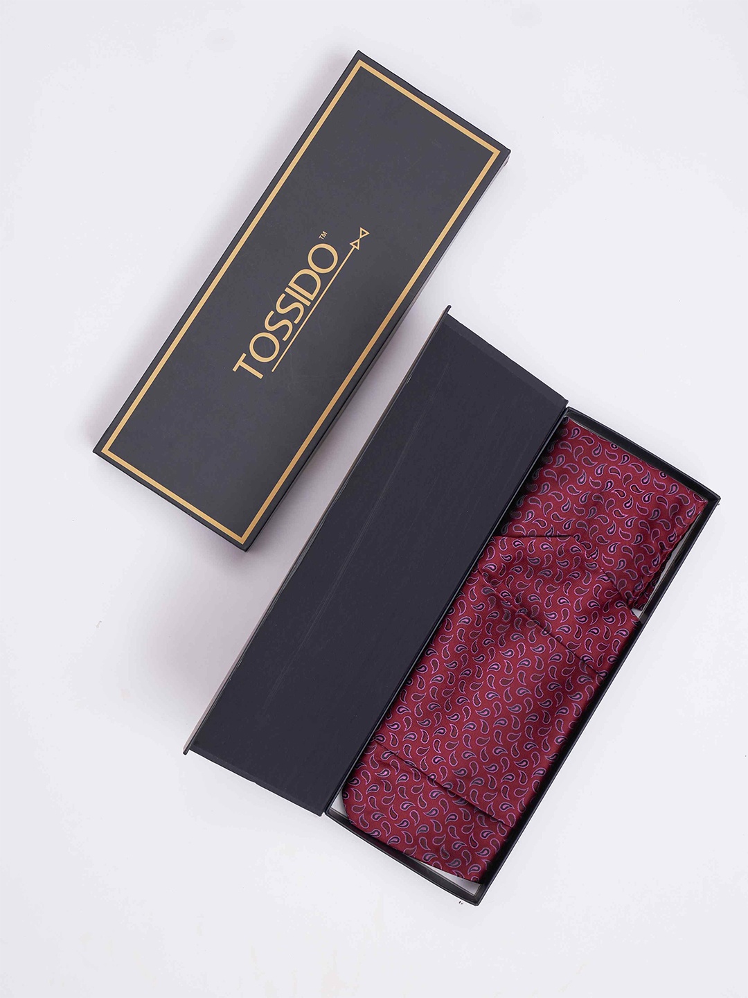 

Tossido Men Woven Design Cravat & Pocket Square Accessory Gift, Maroon