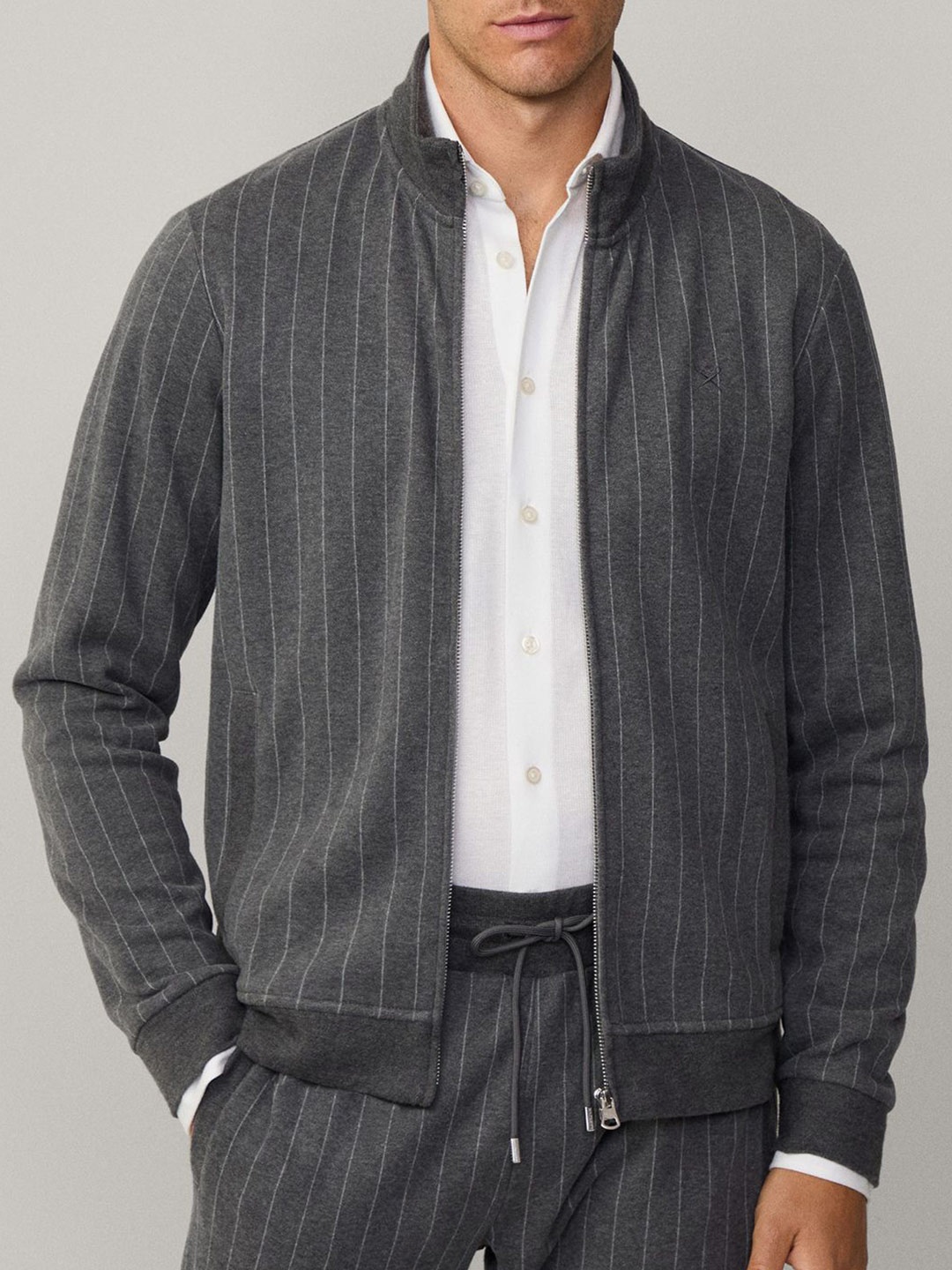 

HACKETT LONDON Men Striped Front-Open Sweaters, Grey