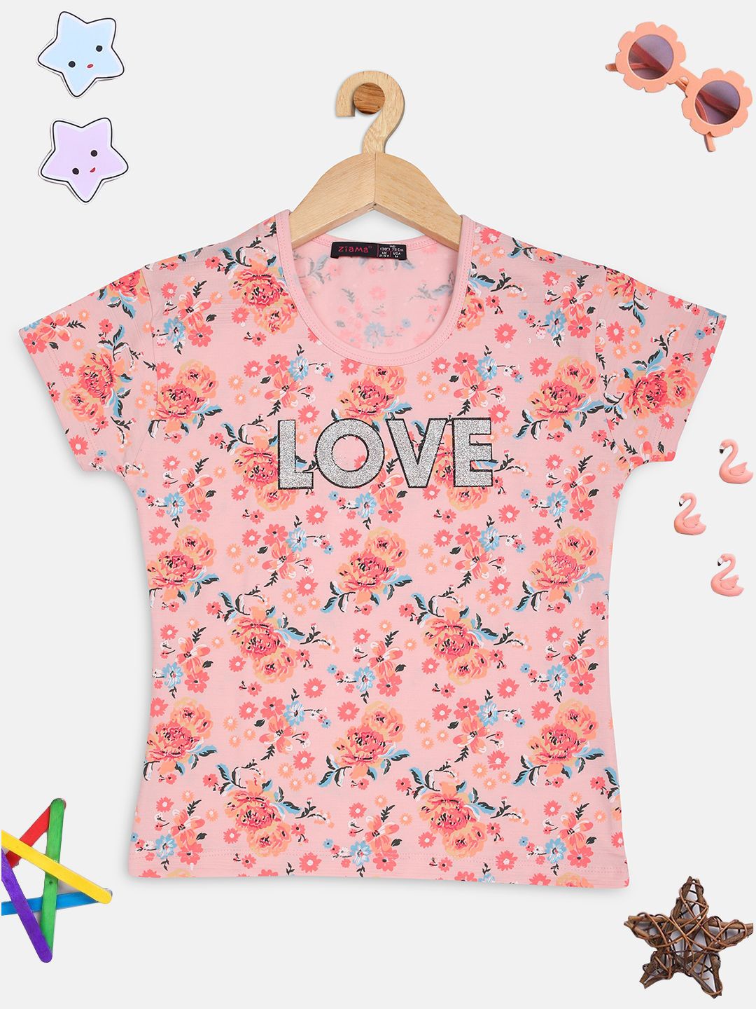 

PAMPOLINA Girls Floral Printed Top, Pink