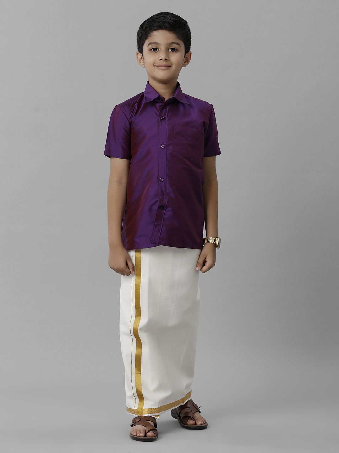 

Ramraj Boys Short Sleeves Shirt with Dhoti, Violet