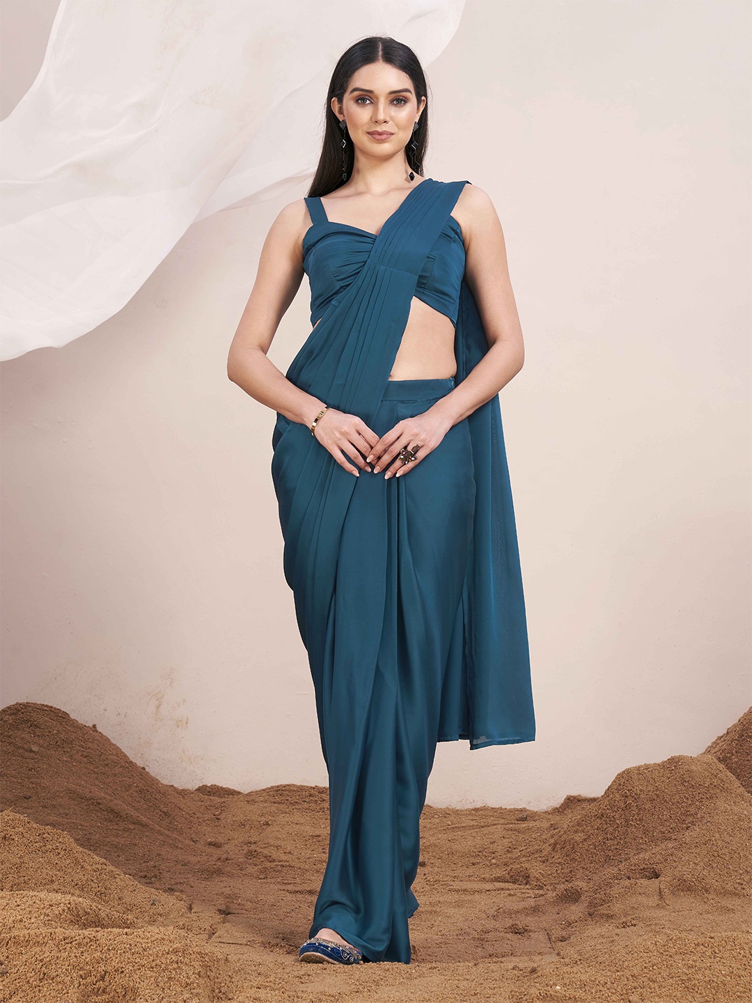 

Tikhi Imli Satin Ready to Wear Saree, Teal