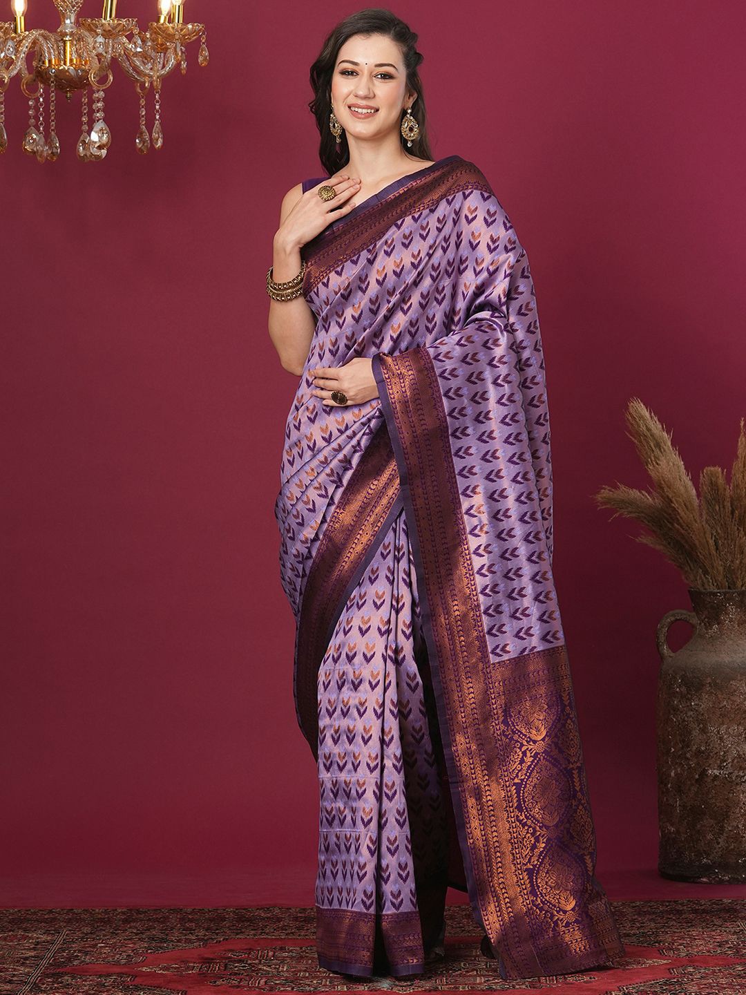 

Satrani Woven Design Zari Banarasi Saree, Lavender