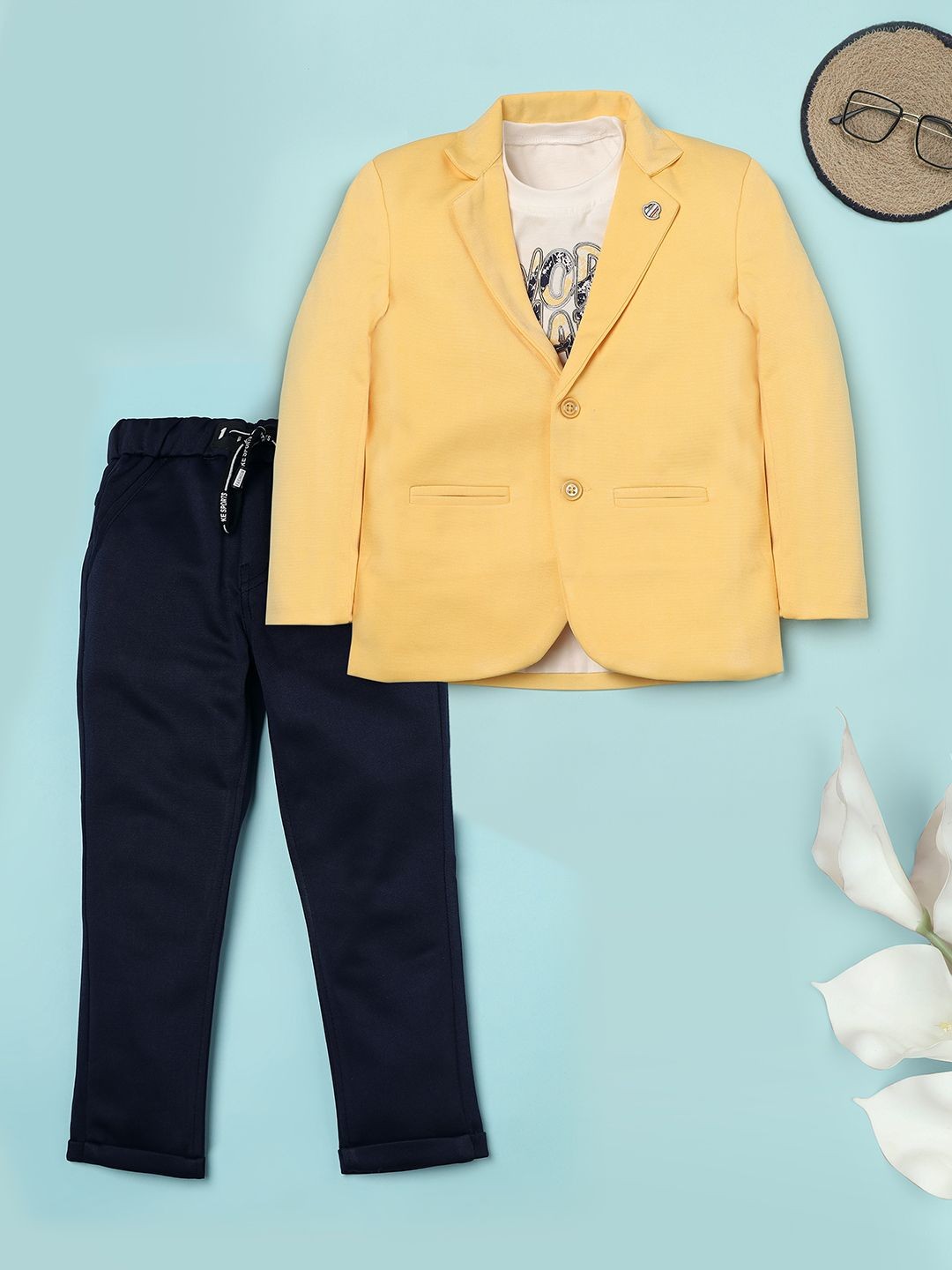 

Ridokidz Boys Single-Breasted Notched Lapel Blazers With Printed T-Shirt, Yellow