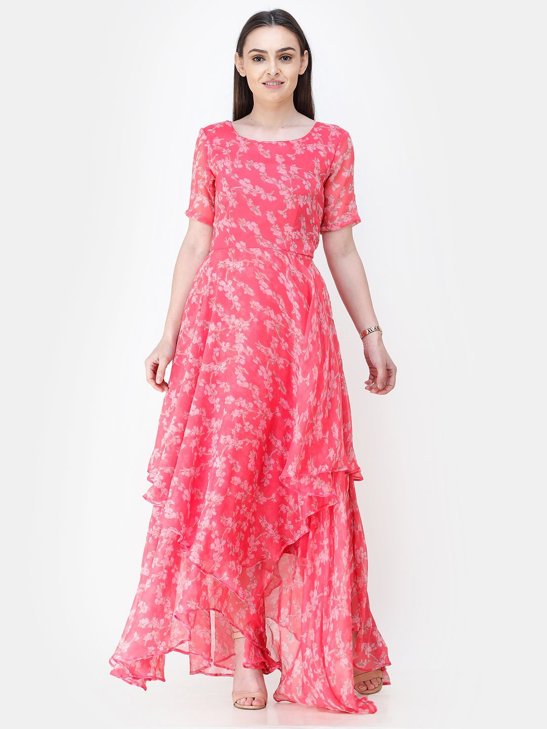 

BAESD Women Floral Printed Chiffon Maxi Dress, Pink