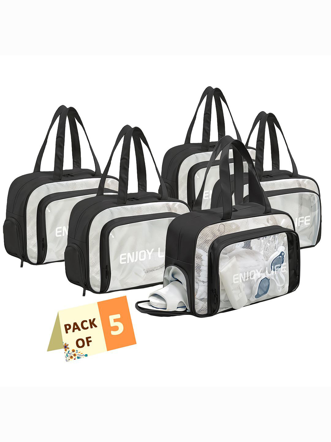 

Kuber Industries Set Of 5 Black Makeup Organizer Pouch With Zip & Handle