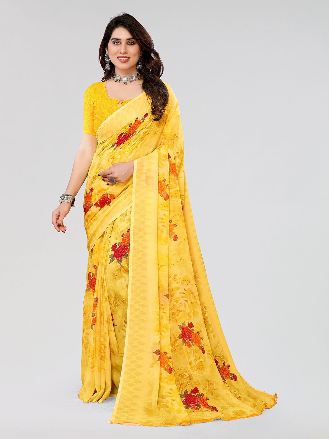 

Moda Rapido Floral Printed Saree, Yellow