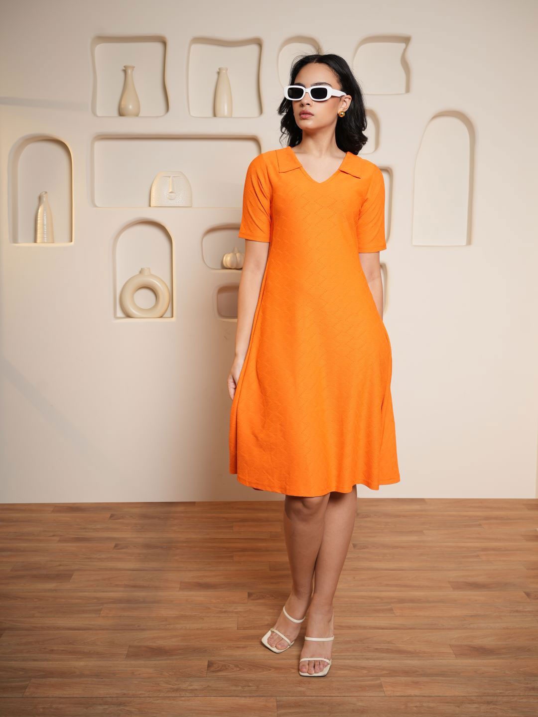 

PURVAJA A-Line Midi Dress, Orange