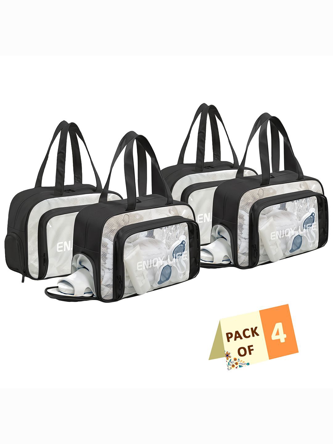 

Kuber Industries Set Of 4 Black Makeup Organizer Pouch With Zip & Handle