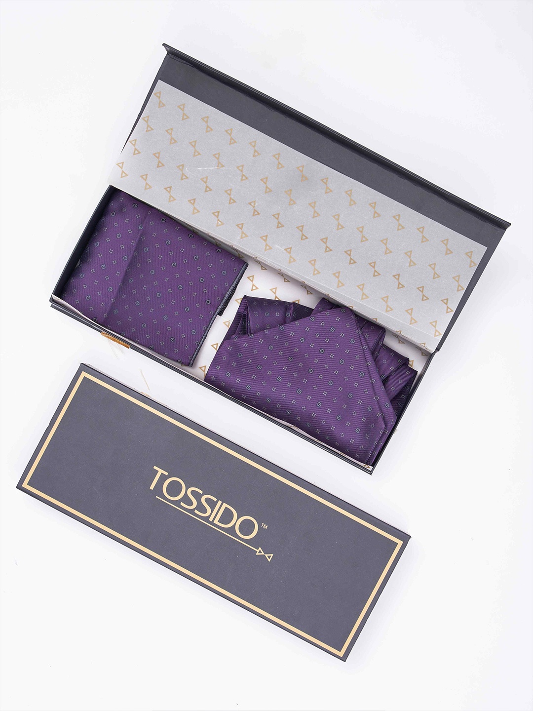 

Tossido Men Woven Design Ascot & Pocket Square Accessory Gift, Purple