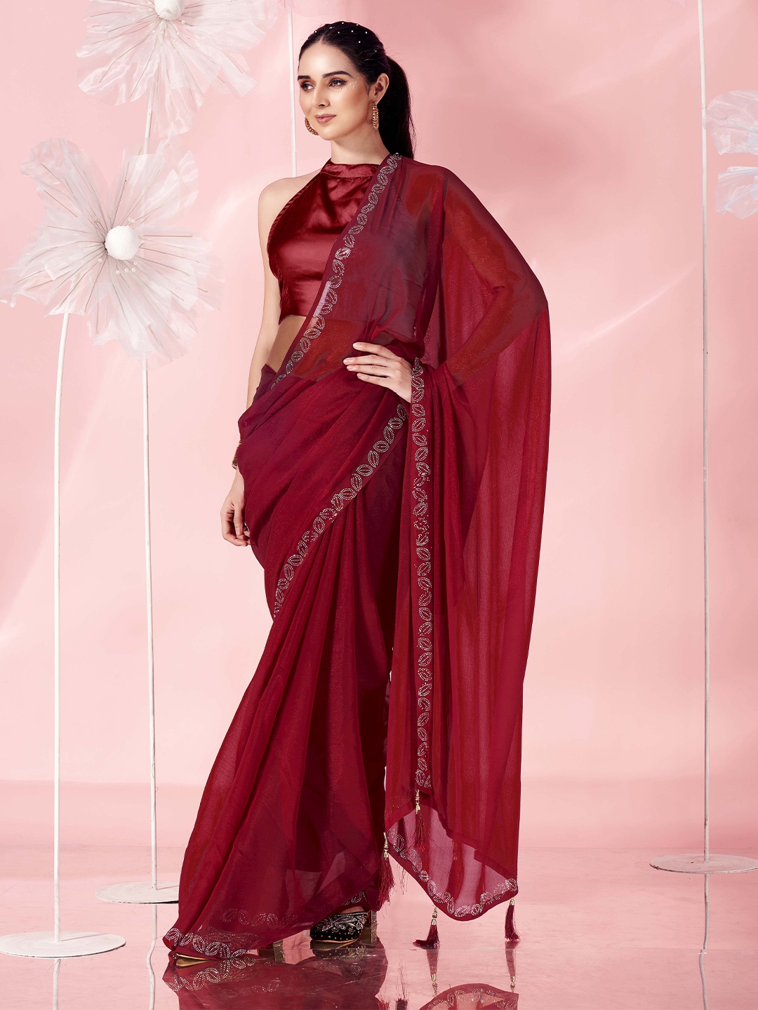 

Tikhi Imli Beads and Stones Saree, Maroon