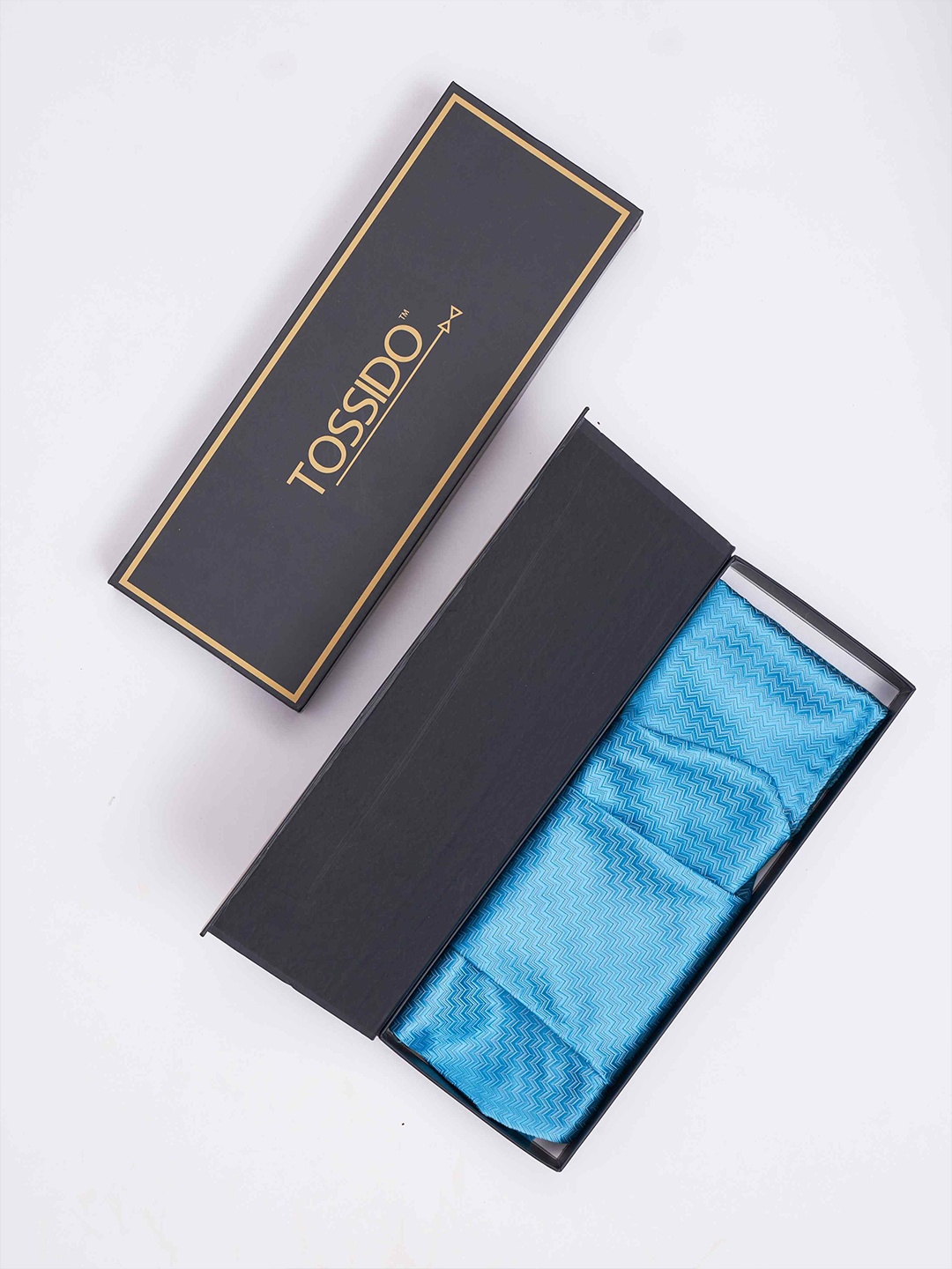 

Tossido Men Woven Design Cravat & Pocket Square Accessory Gift, Blue