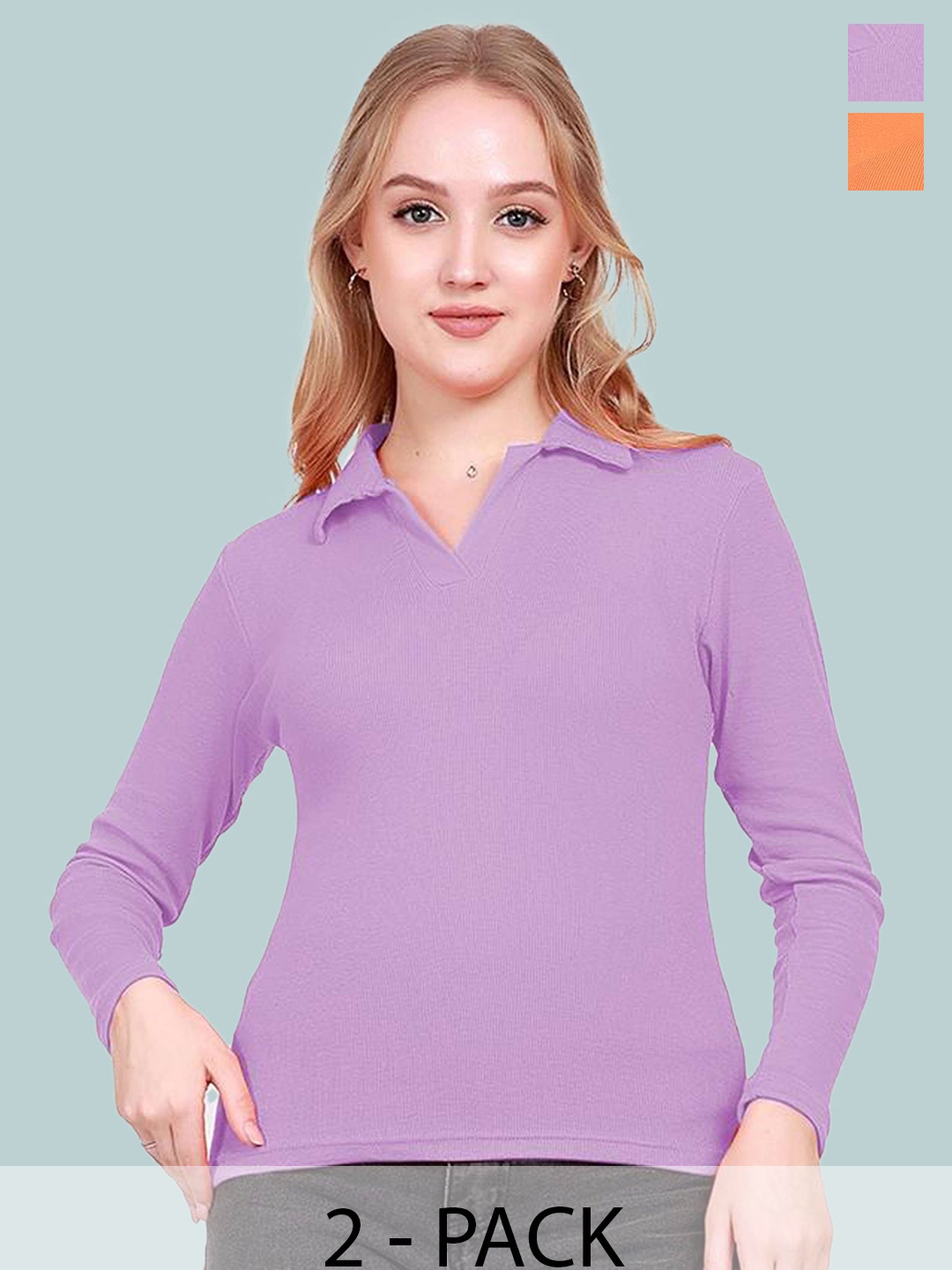 

BAESD Women Pack Of 2 Shirt Collar Fitted Top, Purple