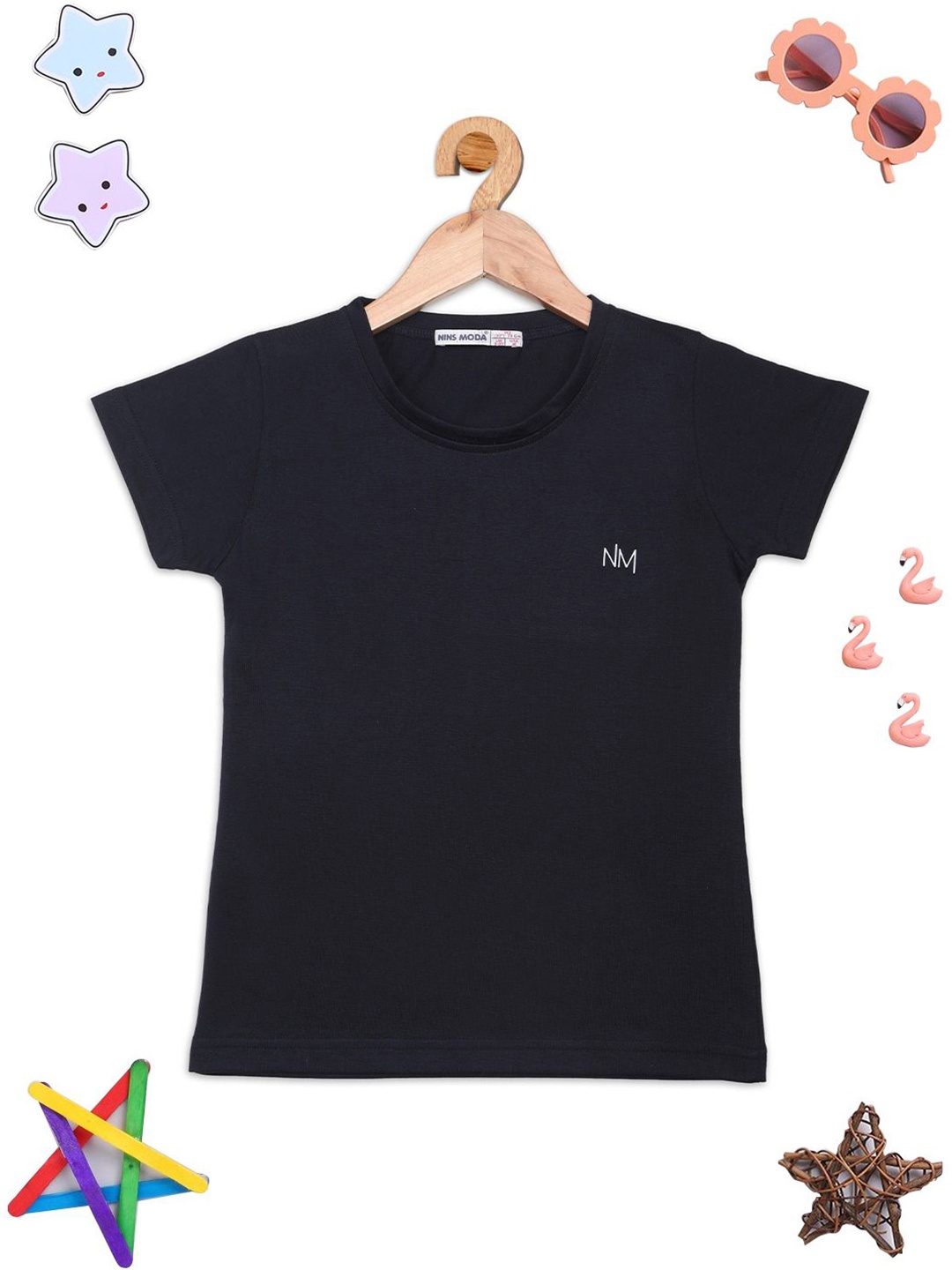 

PAMPOLINA Girls Cotton Round Neck Top, Navy blue