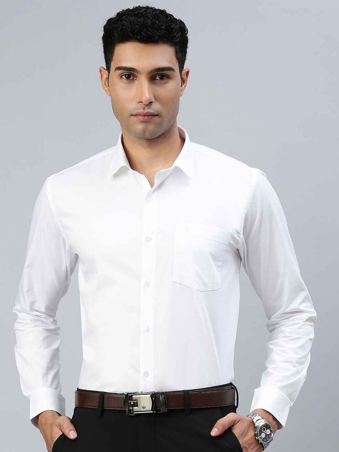 

Ramraj Men Standard Fit Wrinkle Free Solid Cotton Formal Shirt, White