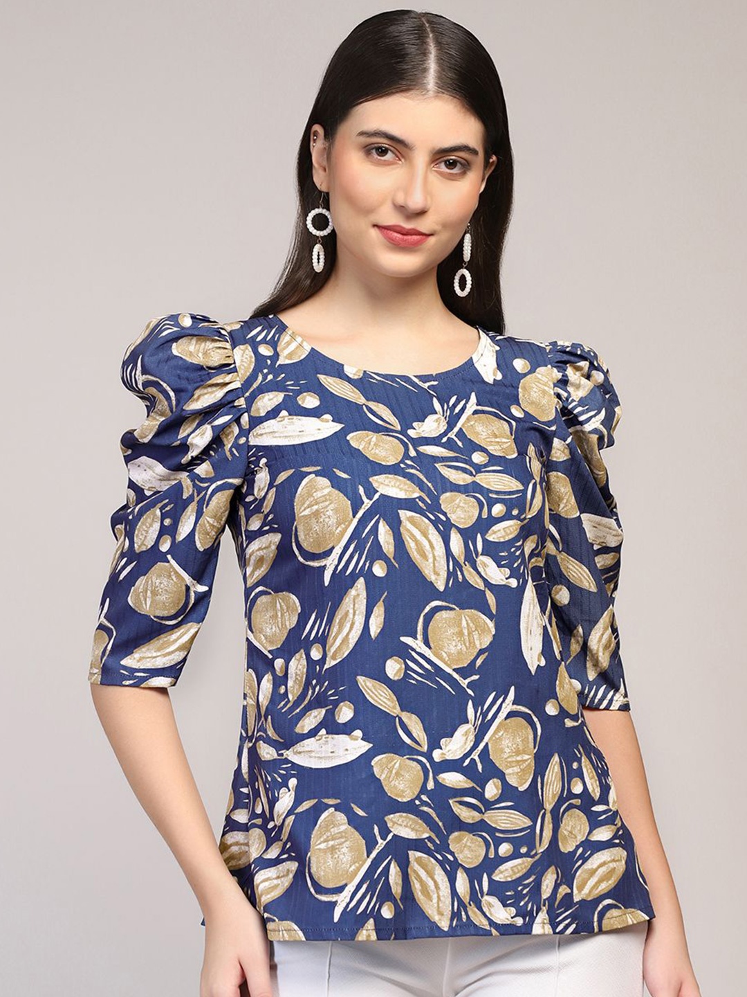 

Moda Rapido Printed Puff Sleeve Top, Blue