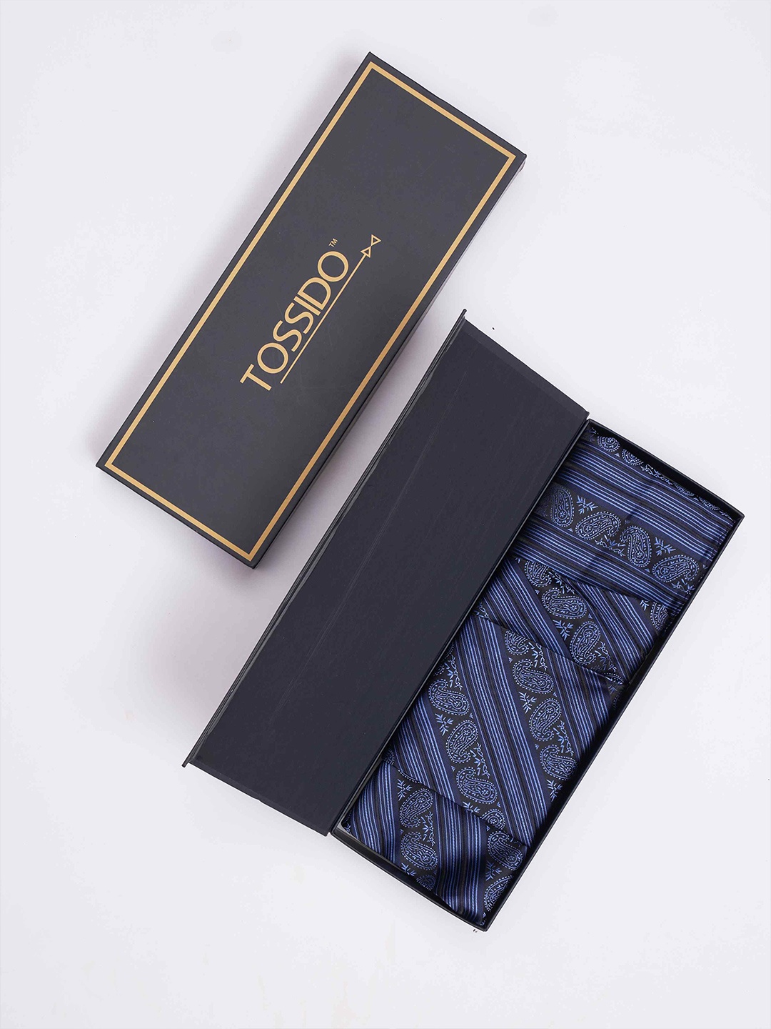 

Tossido Men Woven Design Cravat & Pocket Square Accessory Gift, Blue