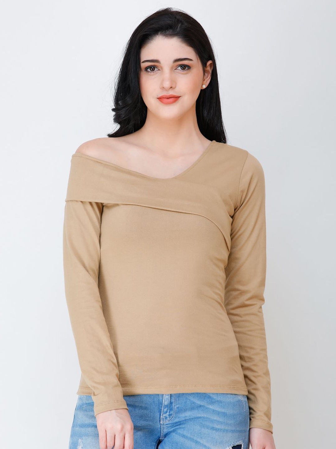 

BAESD Women V-Neck Fitted Top, Beige