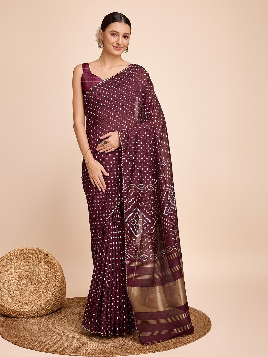 

Munir Bandhani Printed Zari Saree, Maroon