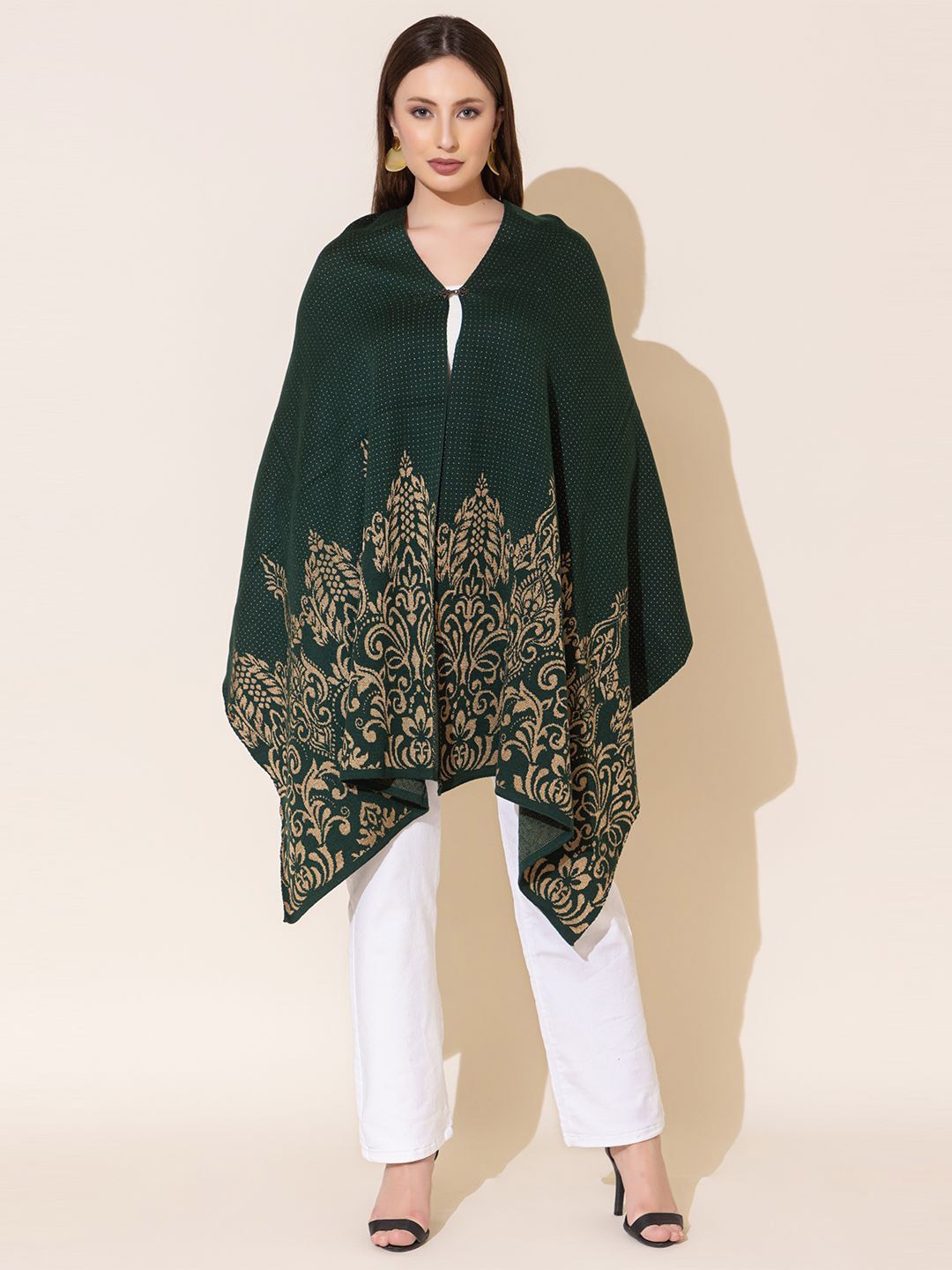 

KEIKO Self Design Open Front Longline Shrug, Green